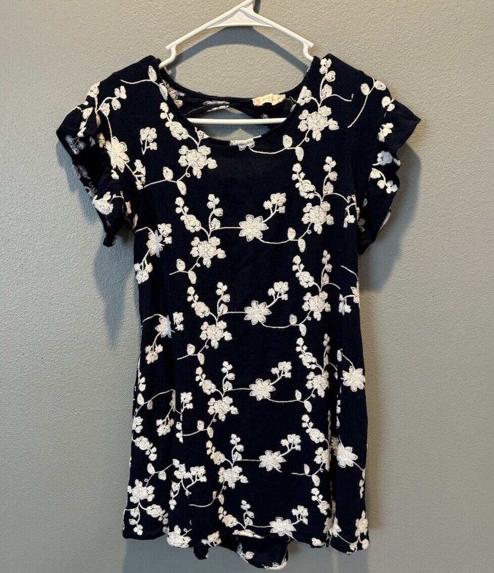 Altar’d State Size XS Dress Navy Boho Embroidered Short Sleeve Mini